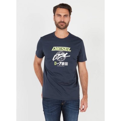 DIESEL-T-DIEGOS - Tee-shirt col rond sérigraphié Bleu Soldes