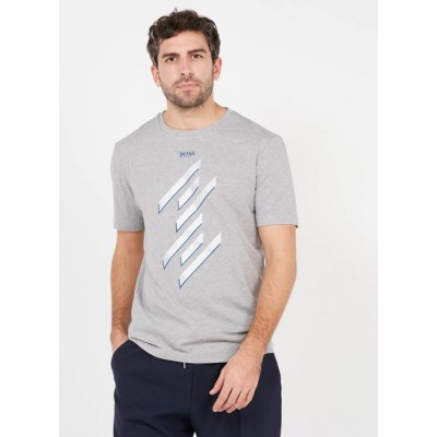 BOSS-TEE - Tee-shirt col rond regular-fit sérigraphié en coton Gris Soldes
